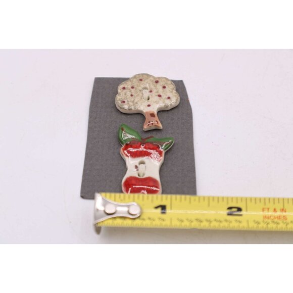 Handmade Ceramic Buttons Apple Tree & Apple Slice Novelty Craft Sewing New - Picture 7 of 7